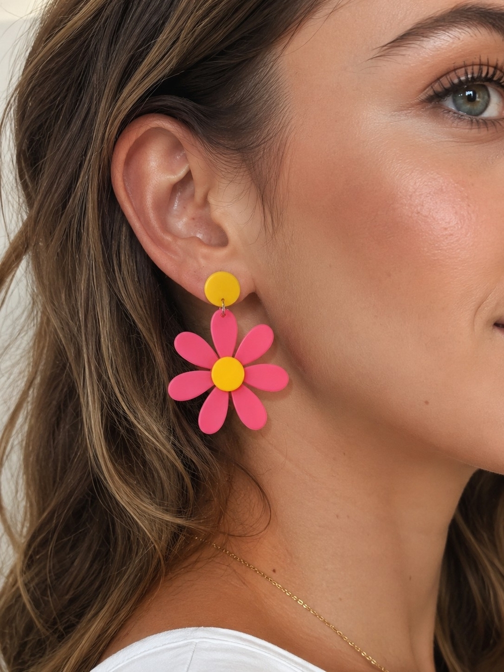 3 Bundles for $25 Bold Pink & Yellow Daisy Drop Earrings New